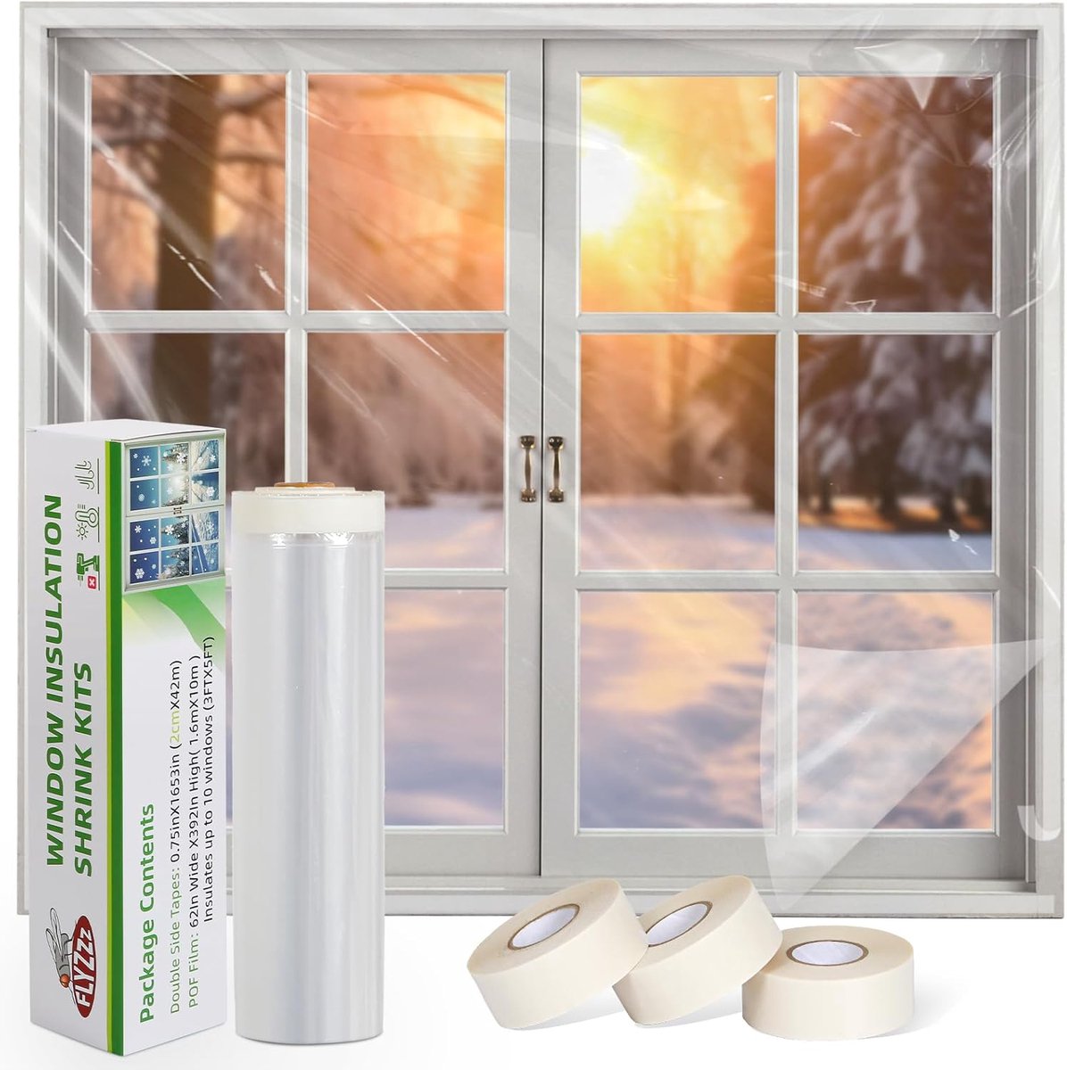 Famanu Raamisolatieset voor secundaire beglazing, 1,6 x 10 m, thermische raamfolie met schoon-verwijderbare tape voor het blokkeren van tocht en condensatie