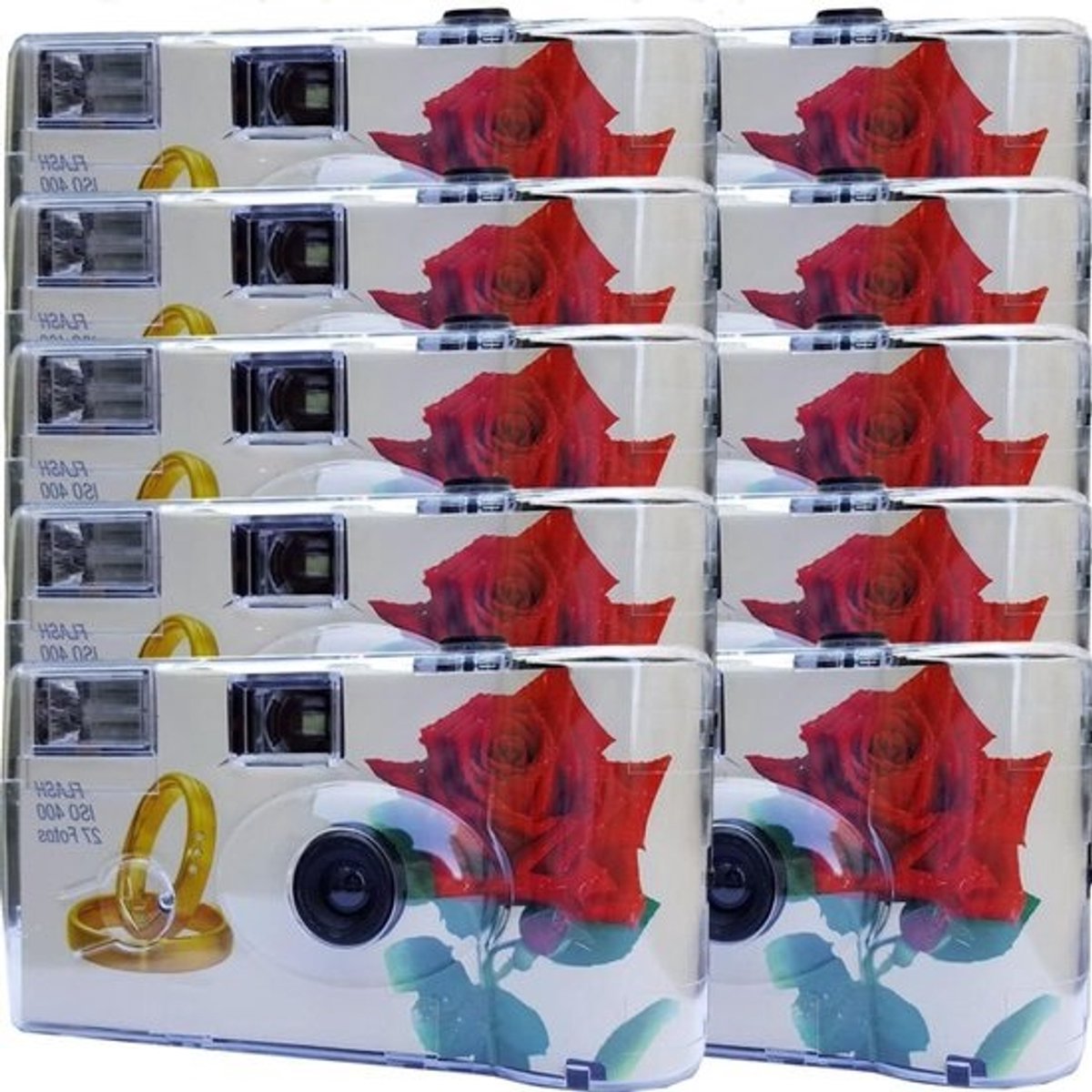 Wegwerpcamera - Wegwerpcamera - Feestcamera - Bruiloftcamera-Editie Rode Roos - Ringen Elk 27 Foto's - (10 Stuks) - Met 35 Mm Kleurenfilm - Automatische Belichting - Inclusief Batterijen