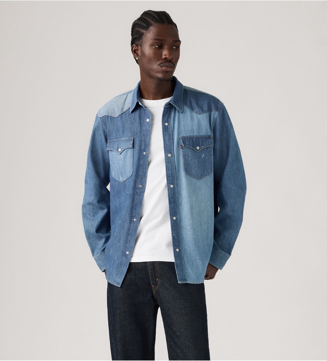 Levi's Western overhemd met front yoke relaxed middenblauw