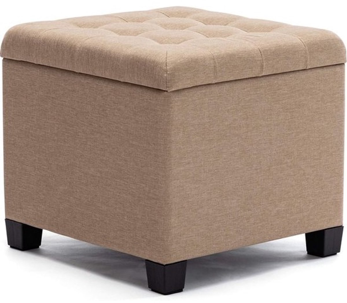 Poef voetenbank opbergdoos 45 cm kubus - sterk houten frame - linnen woonkamer speelgoedkist - kledingstoel stoel met deksel voor slaapkamer - beige - trendy - praktisch