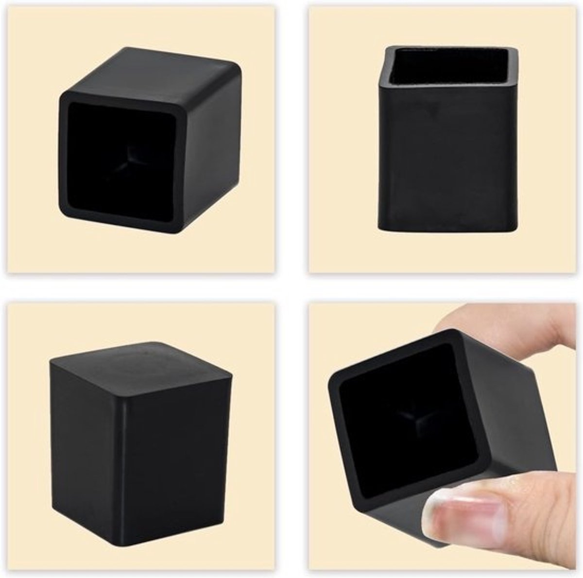 Stoel Tafelpoten Tips - Meubelhoezen Pads - Vloer Beschermen - Reukloos Flexibel PVC - 19 x 19 mm - Zwart