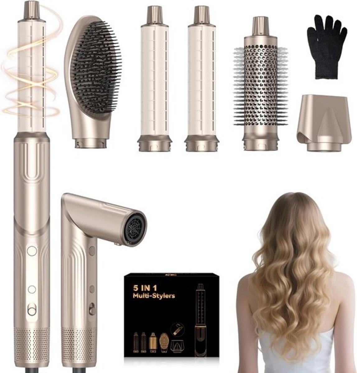 5-in-1 Multifunctionele Fähnborstel Set met Krultang en Stijltang