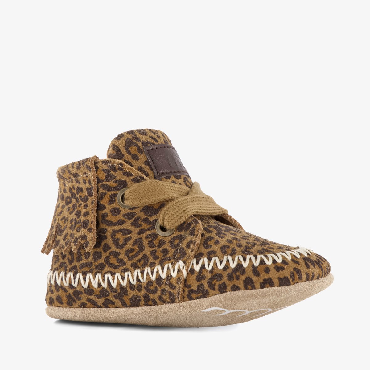 Groot leren babyschoenen met panterprint bruin - Maat 19 - Uitneembare zool - In cadeauverpakking