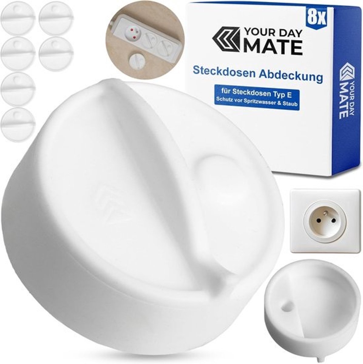 8 Stuks Witte Siliconen Stopcontactbeschermers voor Type E Contactdozen - Stof- en Spatwaterdicht