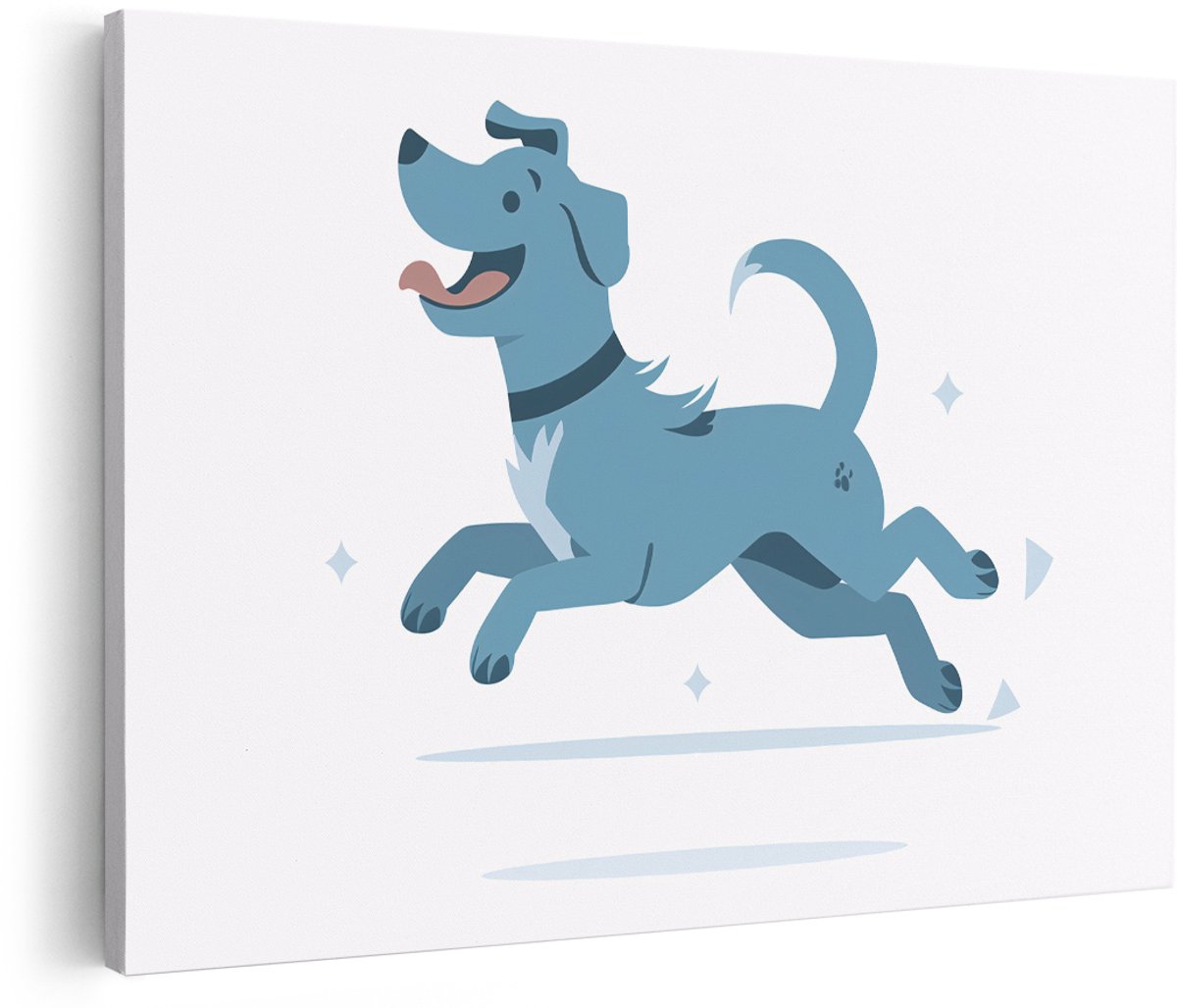 Artaza Canvas Schilderij Hond - 150x100 cm - Groot - Wanddecoratie Kinderkamer - Muurdecoratie Cartoon Dieren - Decoratie Jongenskamer - Blauw