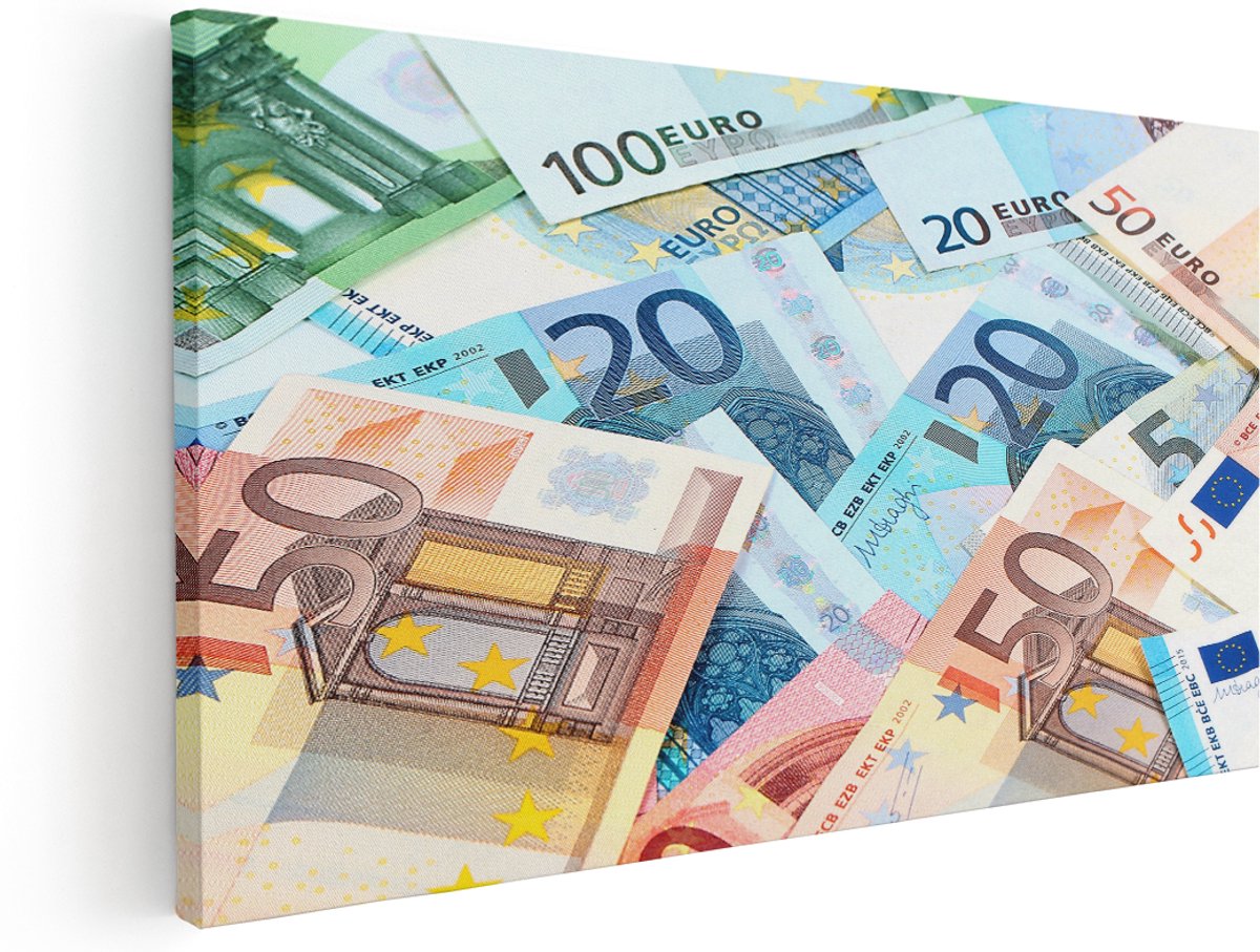 Artaza Canvas Schilderij Euro Geld Biljetten - Briefjes - 140x70 cm - Groot - Wanddecoratie Woonkamer - Schilderijen - Muurdecoratie