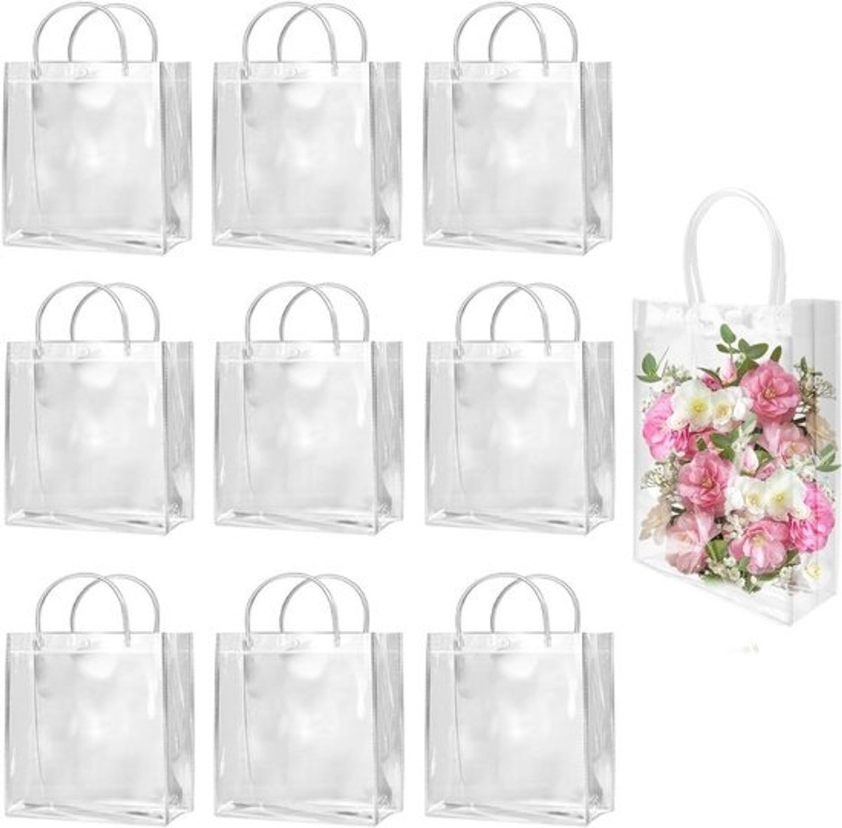 Set van 10 Transparante Geschenkzakken - Herbruikbare Draagtas voor Shopping en Feestdagen