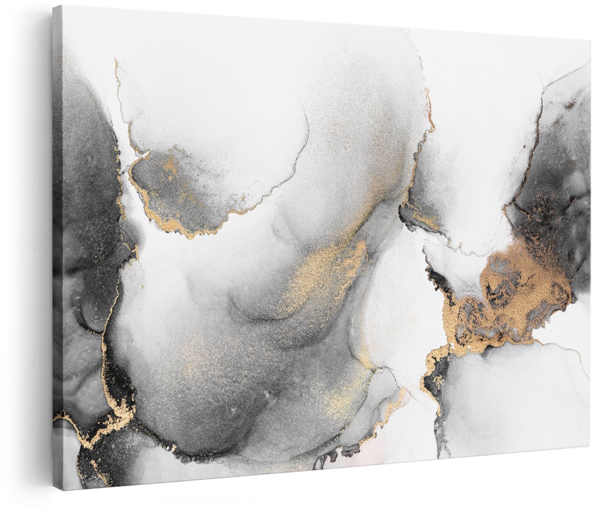 Artaza Canvas Schilderij Abstracte Kunst - Donker Goud Marmer - 150x100 cm - Groot - Foto Op Canvas - Wanddecoratie Woonkamer
