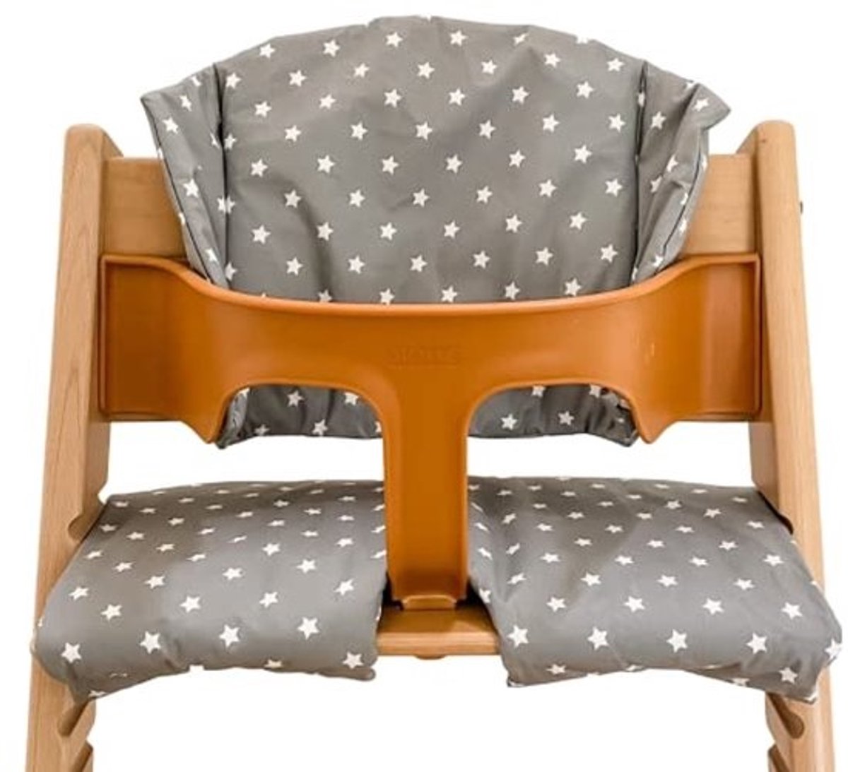Comfortabel Kinderstoelkussen voor Hoge Stoelen - Eenvoudig Te Reinigen en Te Monteren (Grijs met Witte Sterren)
