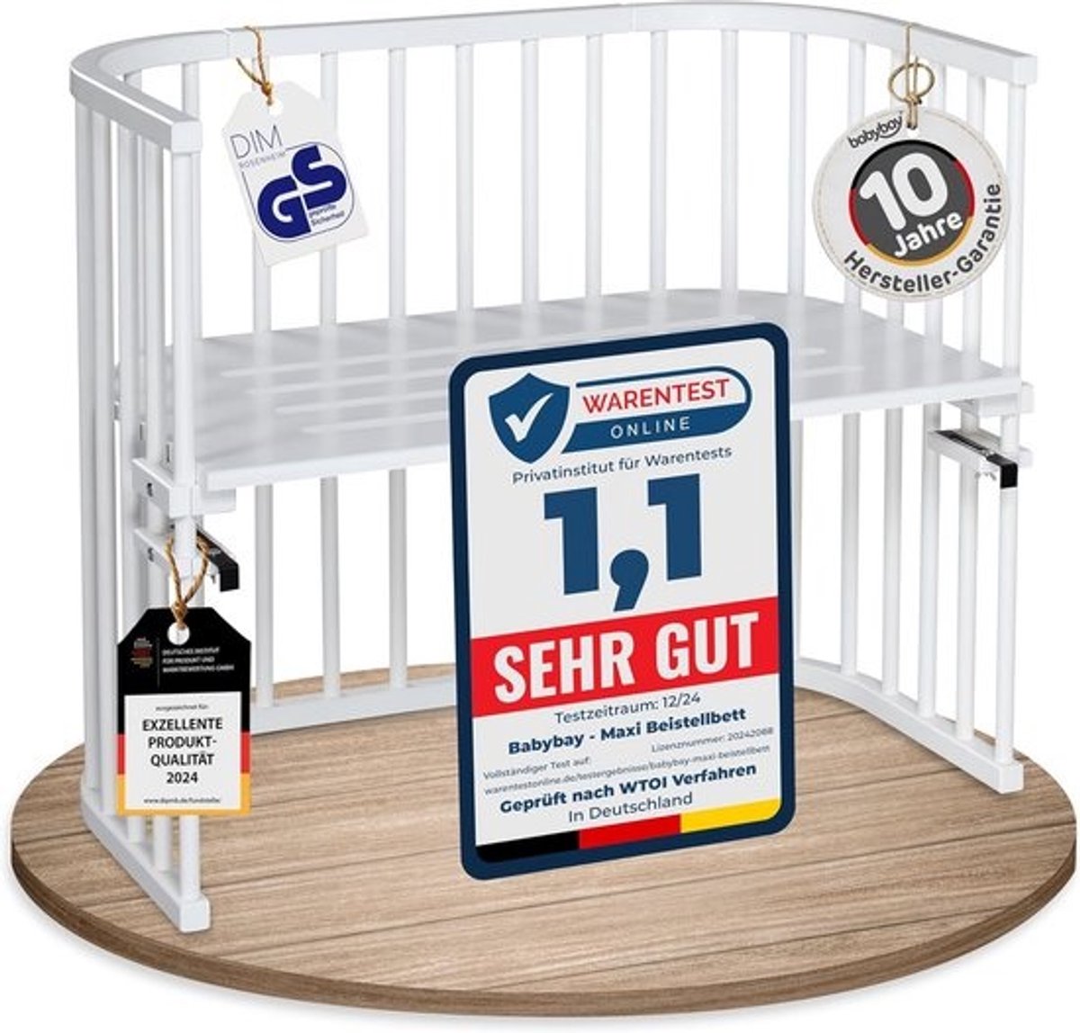 Maxi bijzetbed voor baby's - wit gelakt, 94 x 54 x 79 cm - ideaal voor tweelingen