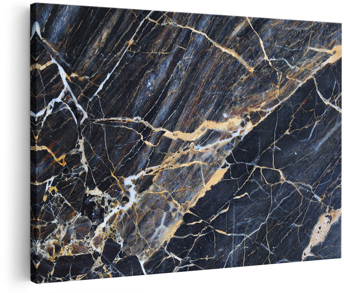Artaza Canvas Schilderij Abstracte Kunst - Goud en Donker Blauwe Marmer - 150x100 cm - Groot - Foto Op Canvas - Wanddecoratie