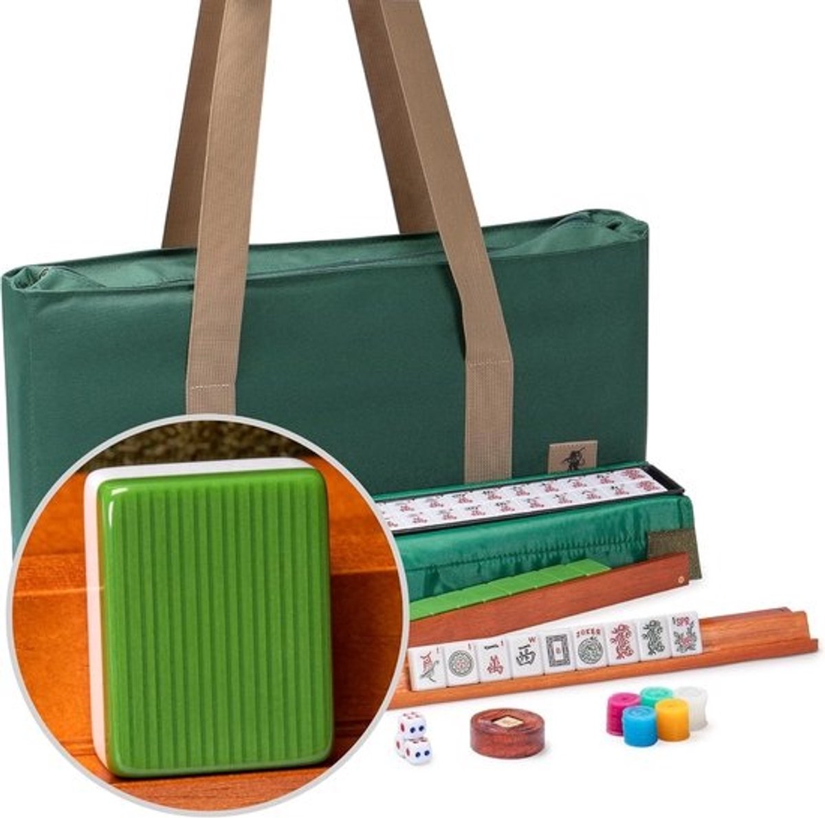Mahjong Set - Tafelspel Tegels - Strategisch Spel - 4 Speler Racks - 50 x 25 x 8 cm