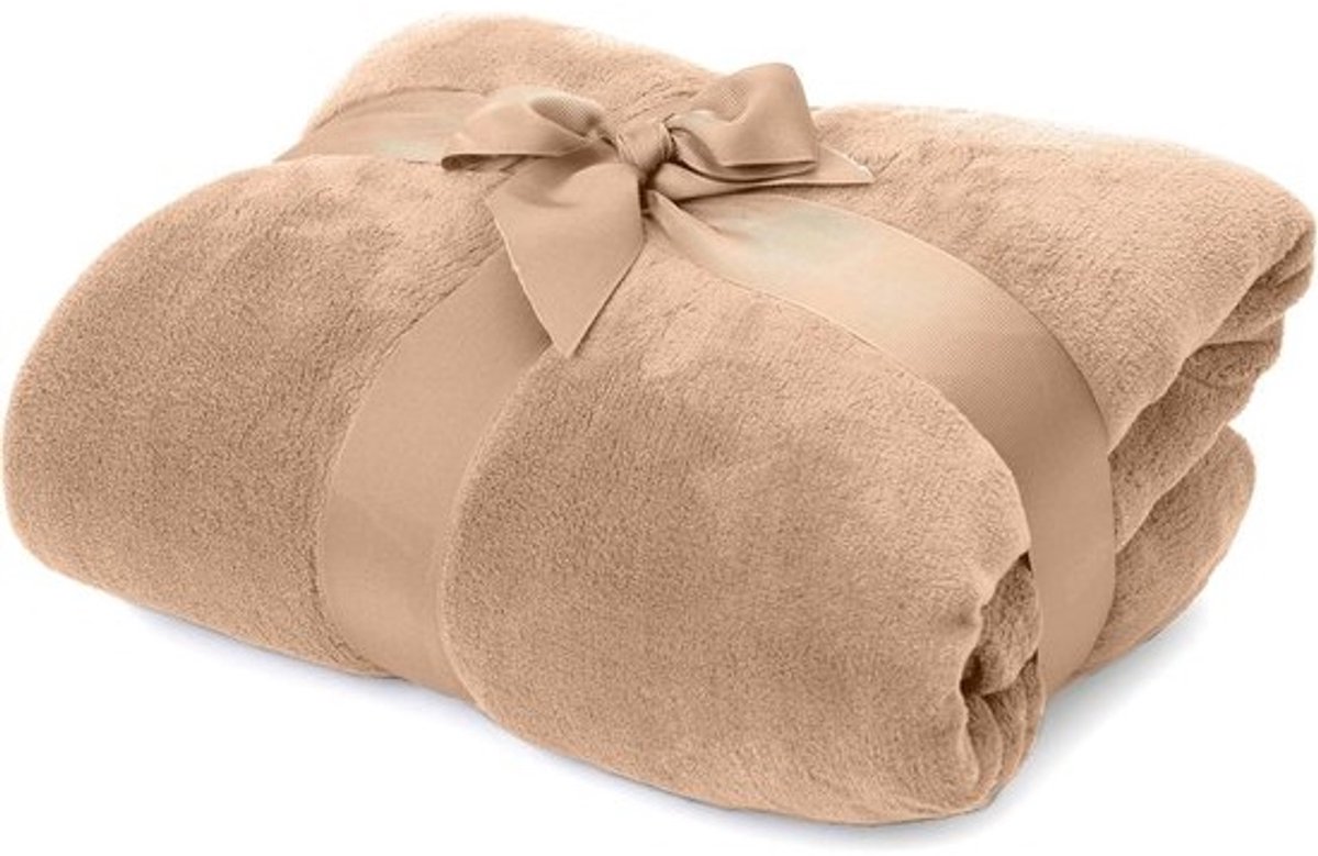 Zachte Deken - Pluche Plaid - Ontspannen Thuis - Temperatuurregulerend - 220x240 cm - Lichtbruin