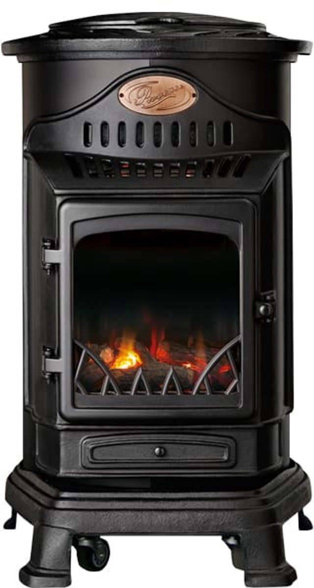 Provence - Gaskachel voor binnen voor gasfles - Met thermostaat - Mat zwart - Geen schoorsteen nodig - Op wielen