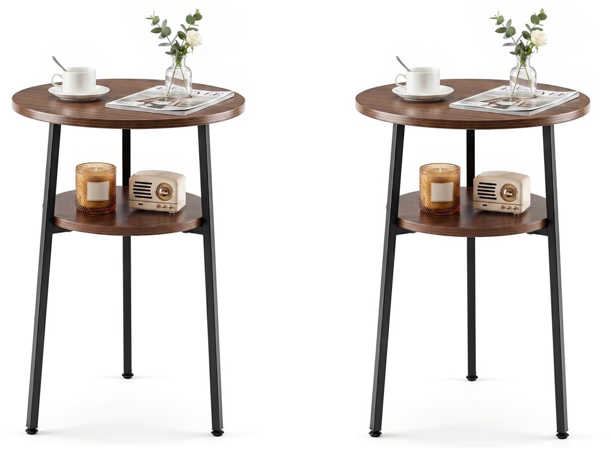 SureDeal® - Salontafel - Stucks Ronde Bijzettafel - Niveaus Woonkamertafel - Stalen Kleine - 39x39x57 cm - Bruin