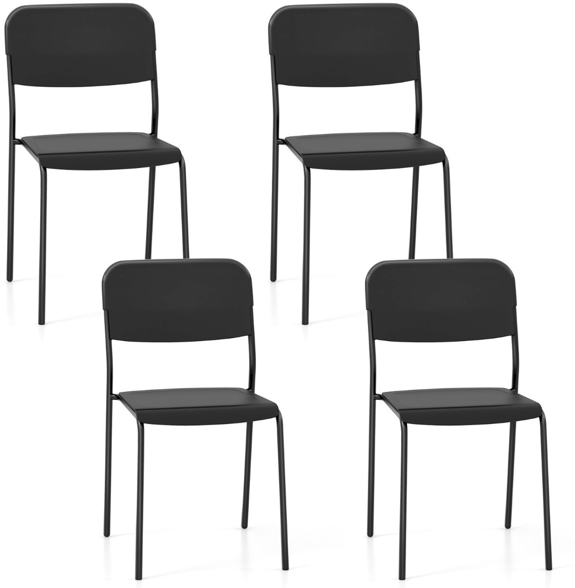 SureDeal® - Eettafel - Eetkamerstoelen Stapelstoelen Schuine - Binnen - Buiten Zwart - Wit - 48,5x44,5x81 cm - Zwart