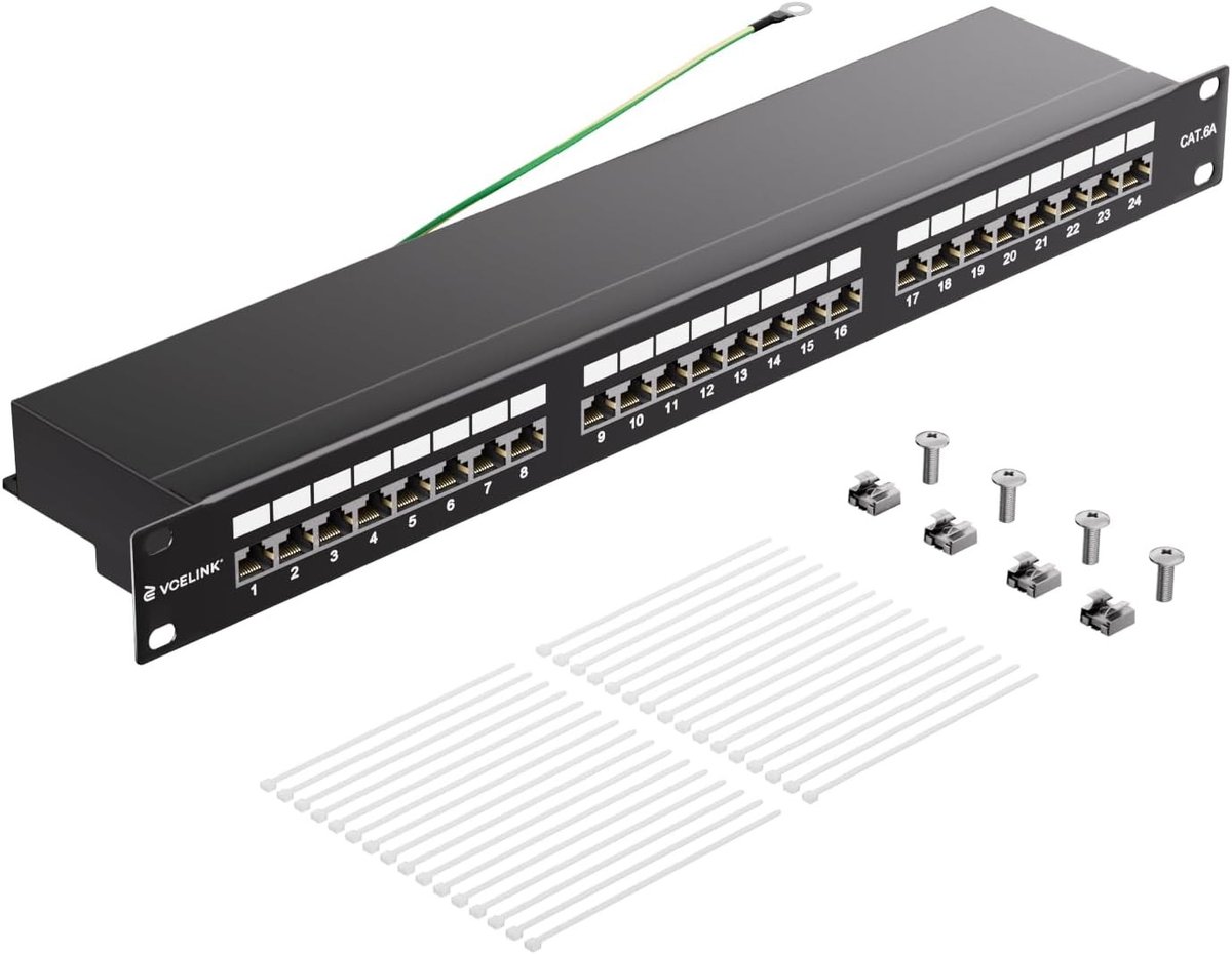 Patchpanel CAT 6A met 24 poorten en scheidingswanden voor netwerkinstallaties