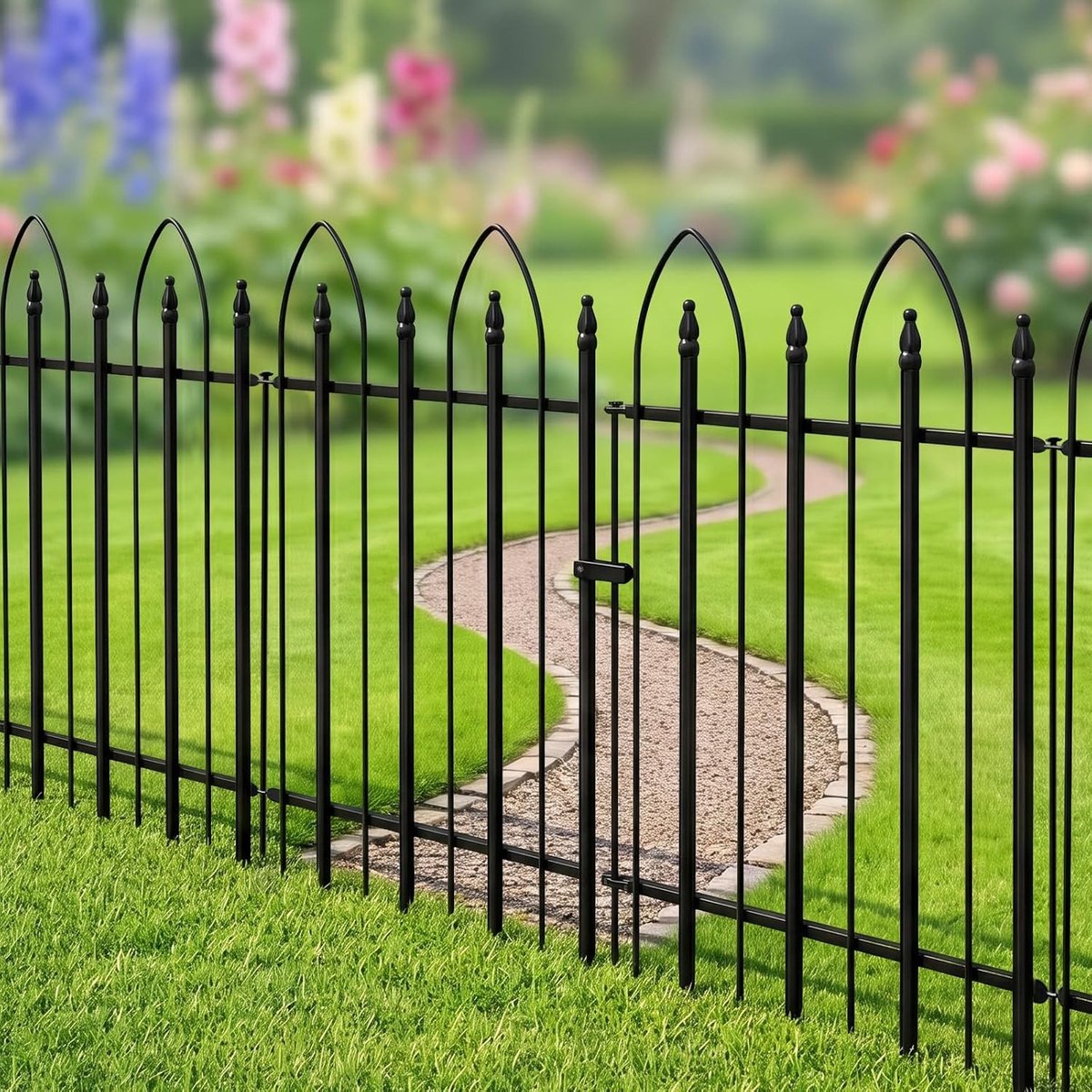 Metalen Tuinhekken Set van 4 Panelen en 1 Poort, 81 cm Hoog en 60 cm Breed voor Tuinbeveiliging