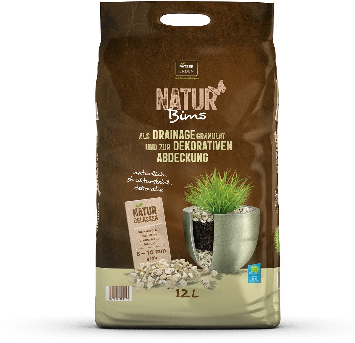 PATZER NATUR Puimsteen Granulaat Grof 8-16 mm - 12 Liter