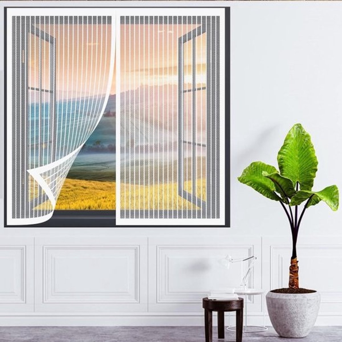 Insectengaas Horren - Raam Hor - Insecten Buiten Houden - Automatische Sluiting - 75 x 70 cm - Wit