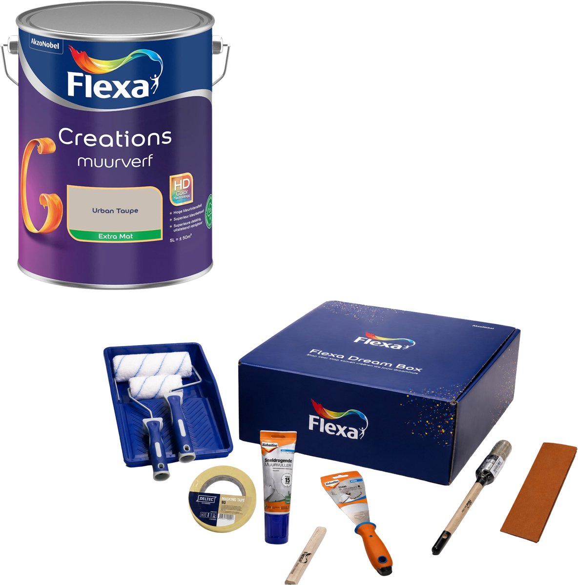 Flexa Dream Box & Creations Muurverf - Extra Mat - Urban Taupe - 5 L - Bundel