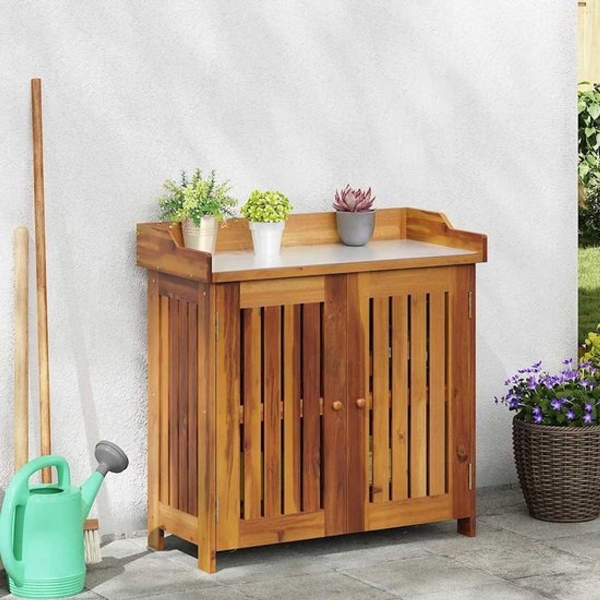 Tuinkast Massief Hout - Opbergkast Buiten - Spullen Opbergen - Robuust Acaciahout - 78 x 36.5 x 78 cm - Bruin
