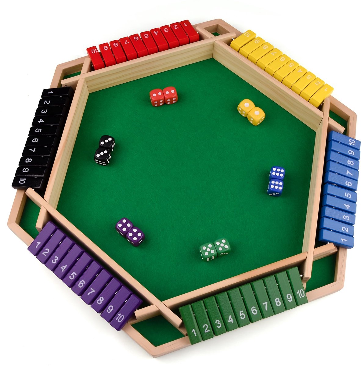 Shut the Box spel met 12 dobbelstenen - Houten drankspel voor 6 spelers - Traditioneel wiskundig dobbelspel voor pub, klaslokaal en gezin