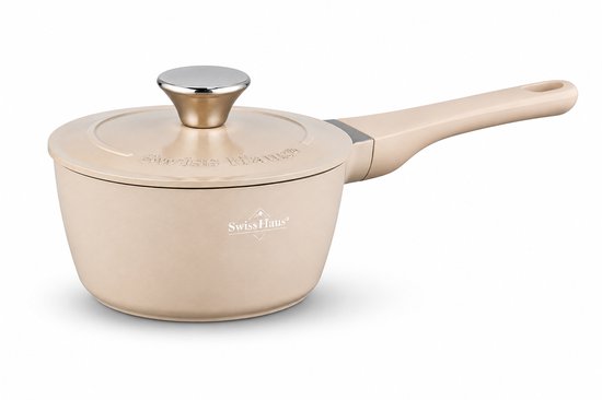 Swiss Haus® ZSP16BE Steelpan Inductie - Ø 16 cm / 1.3 Liter - PFAS Vrij - Sauspan Met Sapphire™ Antiaanbaklaag - Steelpannen Voor Alle Warmtebronnen - Beige