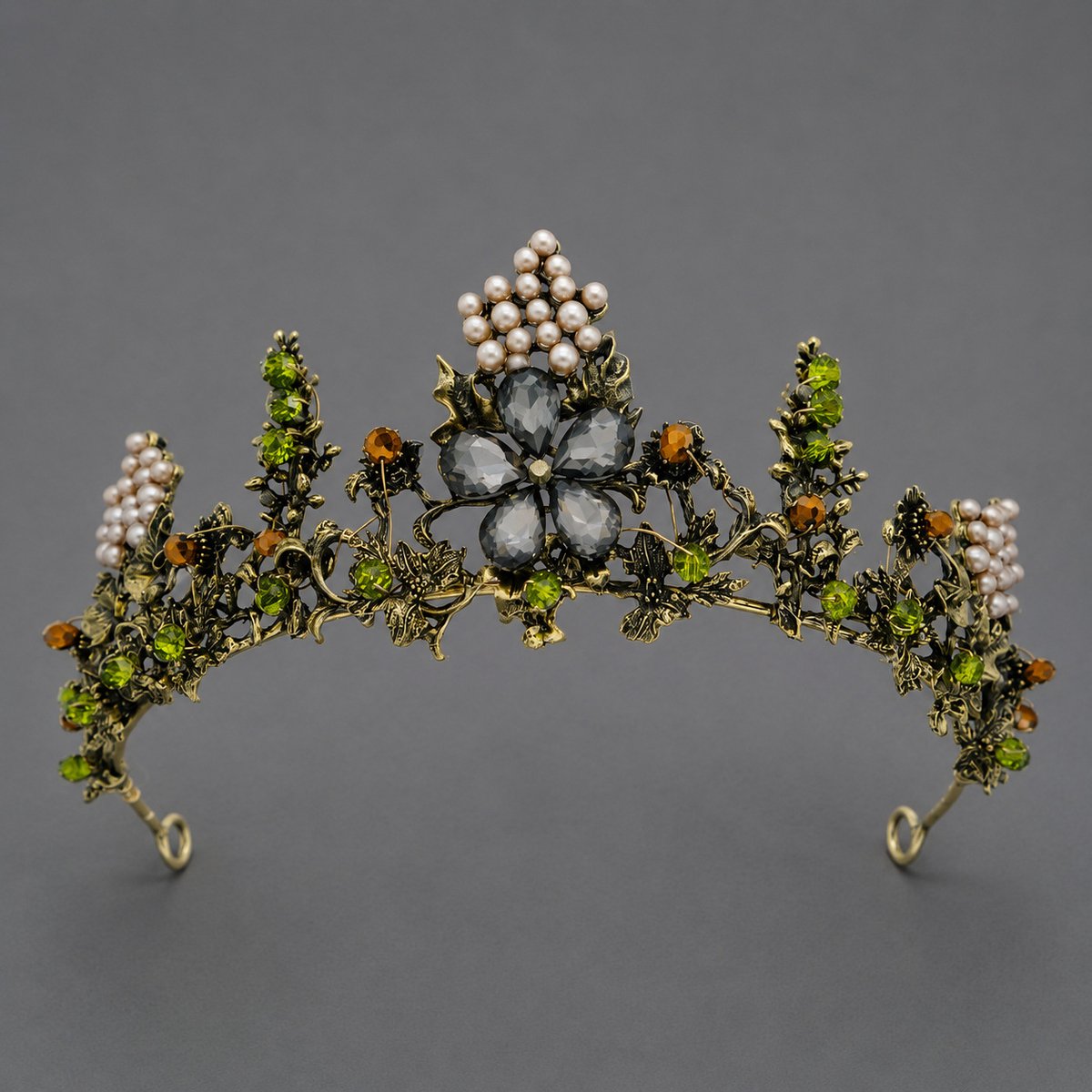 Retro Bloemen Tiara, Luxueuze Strass‑Kroon, Haaraccessoire voor Bruiloft, Verjaardag en Gala，Antieke gouden kroon in bosstijl, veelzijdig model TS-J3192