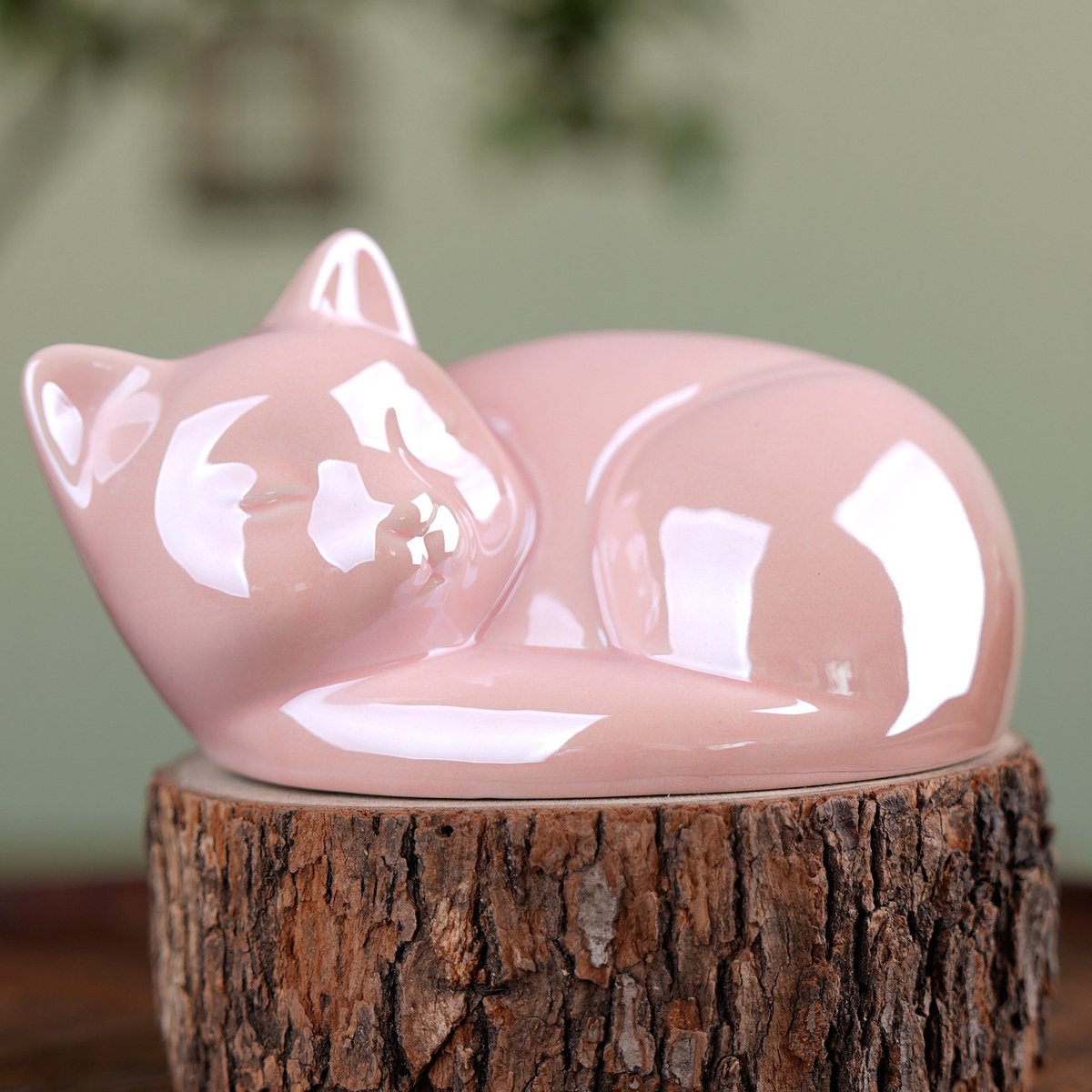 Keramische urn voor huisdier 270ml, roze slapende kat sculptuur, herdenkingsurn voor kleine kat en hamster，Decoratie Urn