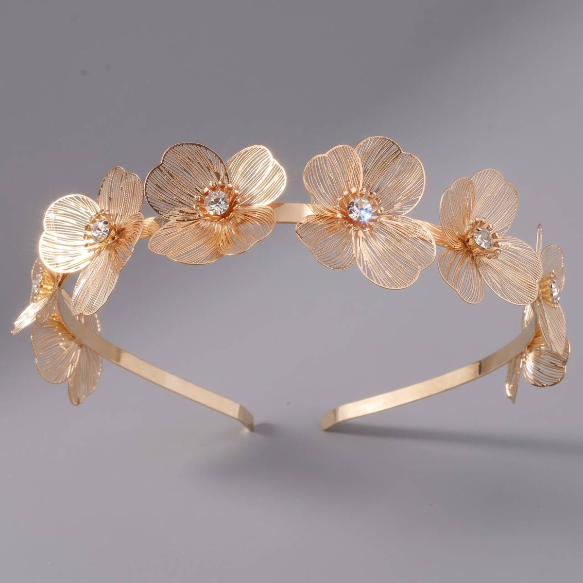 Metalen Bloemen Diadeem, Elegante Bloem Haarband met Kristal, Trouw Haaraccessoire voor Bruid en Bruidsmeisje,Bloemblaadje strass gouden hoofdband