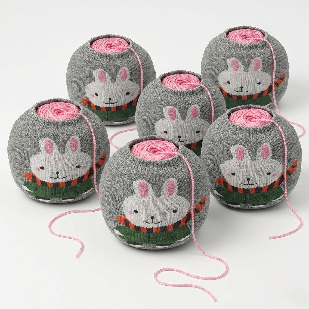 6-delige Set Elastische Wolbolhoezen - Herbruikbare Garenhouders voor Middenuittrekbare Wolbollen - Zachte Wolwikkels met -Konijnenmotief voor Breien, Haken en Knutselen