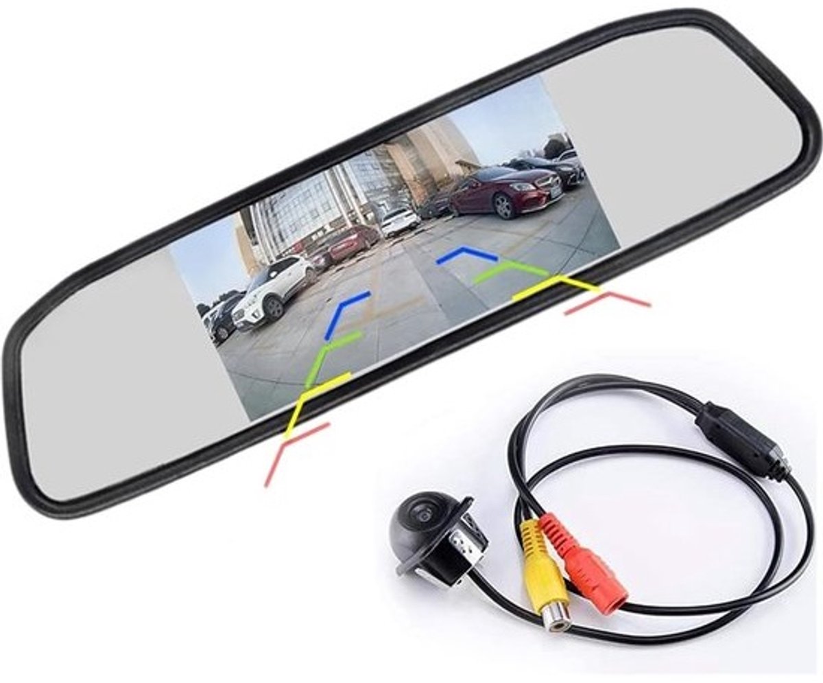 Achteruitrijcamera Monitor - Parkeerhulp Systeem - Veilig Parkeren - 2-in-1 Spiegel Monitor - 5 Inch HD Scherm - Zwart