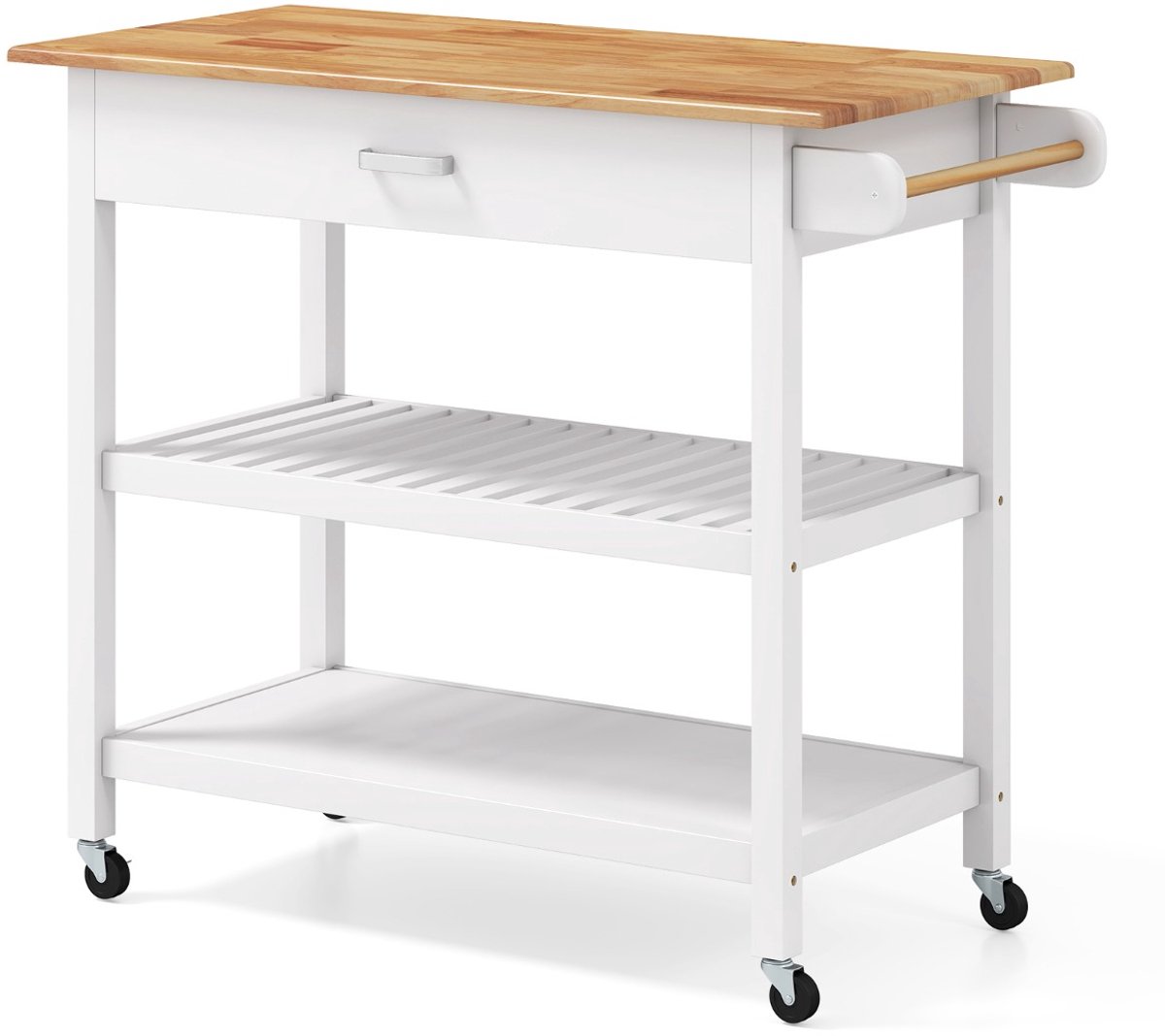 SureDeal® - Keukentrolley - Mobiele Keukeneiland - Werkblad - Lade Keukenwagen 3-laags - 106x50x89 cm - Wit