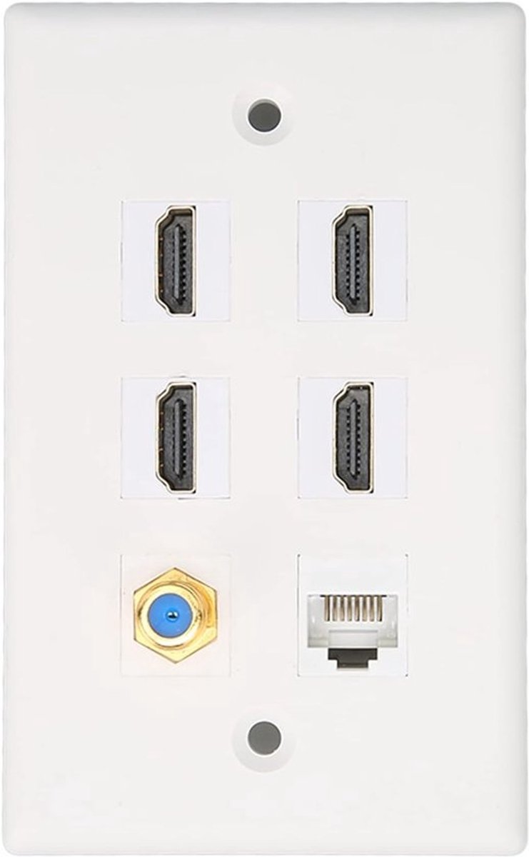 Wandcontactdoos 6-poorts HDMI, Ethernet RJ45 en Coax Aansluiting voor TV en Netwerk