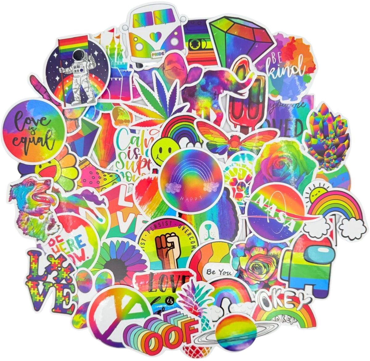 50 Regenboog Stickers – Pride & Love Stickers – Kleurrijke Stickerset 4-6 cm