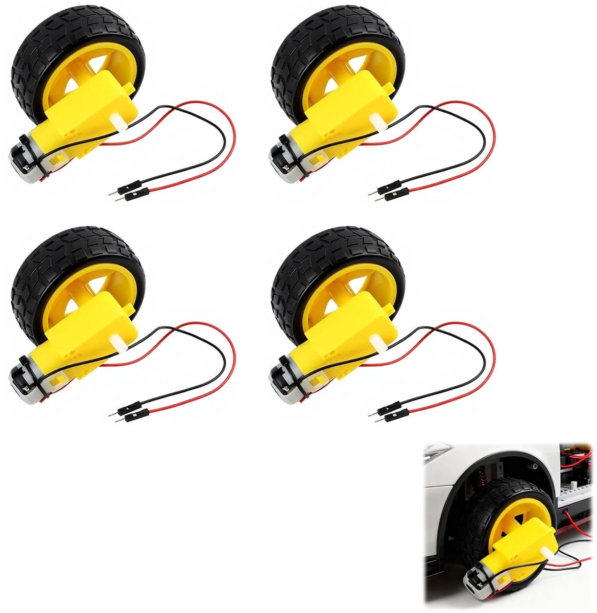 Mini DC Motoren met TT (1:48 Ratio) en Plastic Wielen voor Robotauto's, Perfect voor DIY Projecten, Arduino, Slimme Voertuigen en Modellen