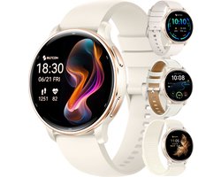 Siltcon® Auréa 2 - GPS Smartwatch Dames Beige Champagne Gold- Horloge Dames - Stappenteller Horloge Dames - Sporthorloge Dames - Hartslagmeter - Slaapmonitor - Saturatiemeter - Belfunctie - Universeel - AMOLED - RVS - Elke pols - Strava - 4 Bandjes