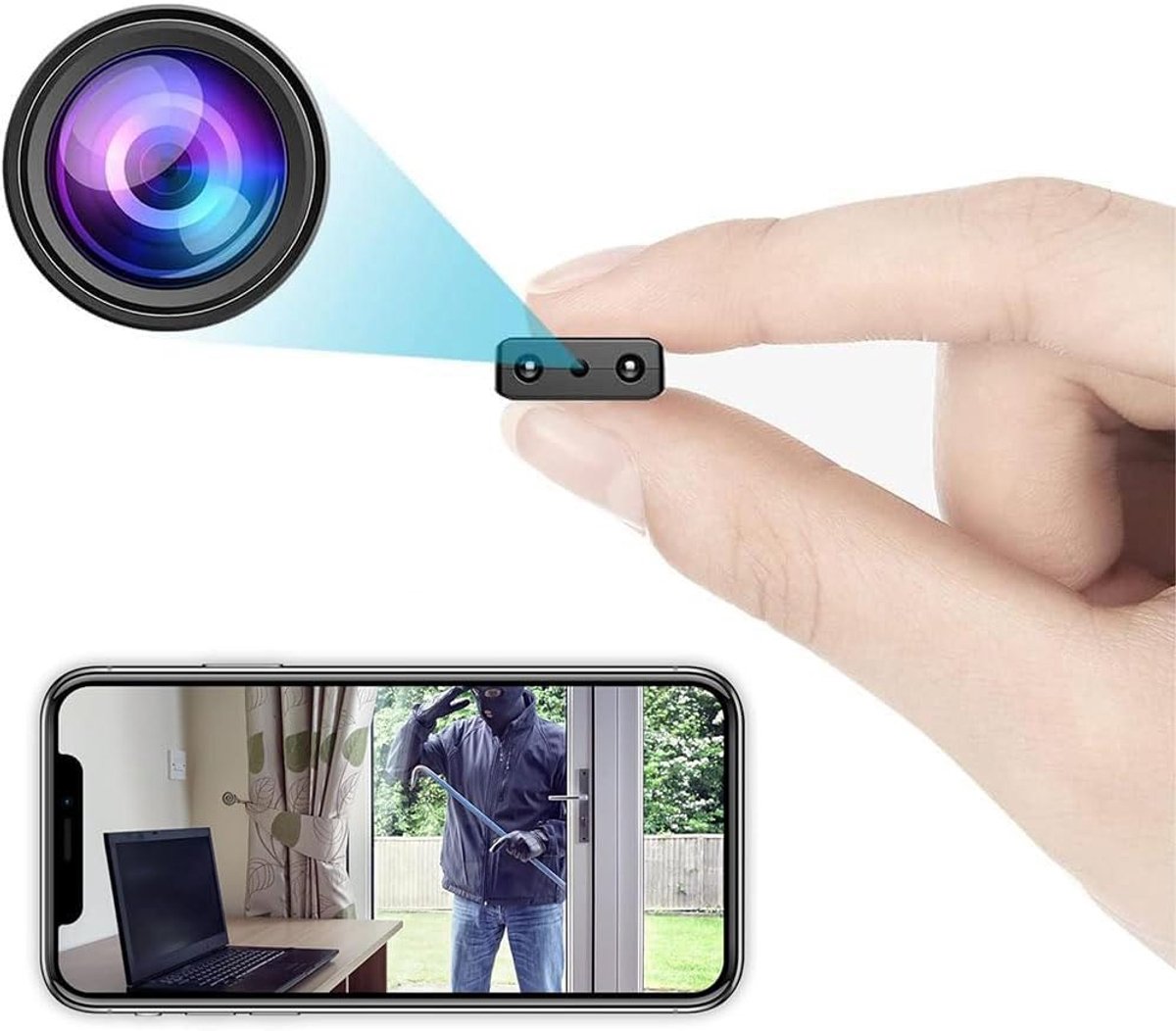 Mini-camera – ultradunne compacte camera – 1080P HD nachtzicht brede hoek babysittercamera – ondersteunt real-time bekijken via app, binnen- en buitentoezicht camera, zorgeloze thuisveiligheid