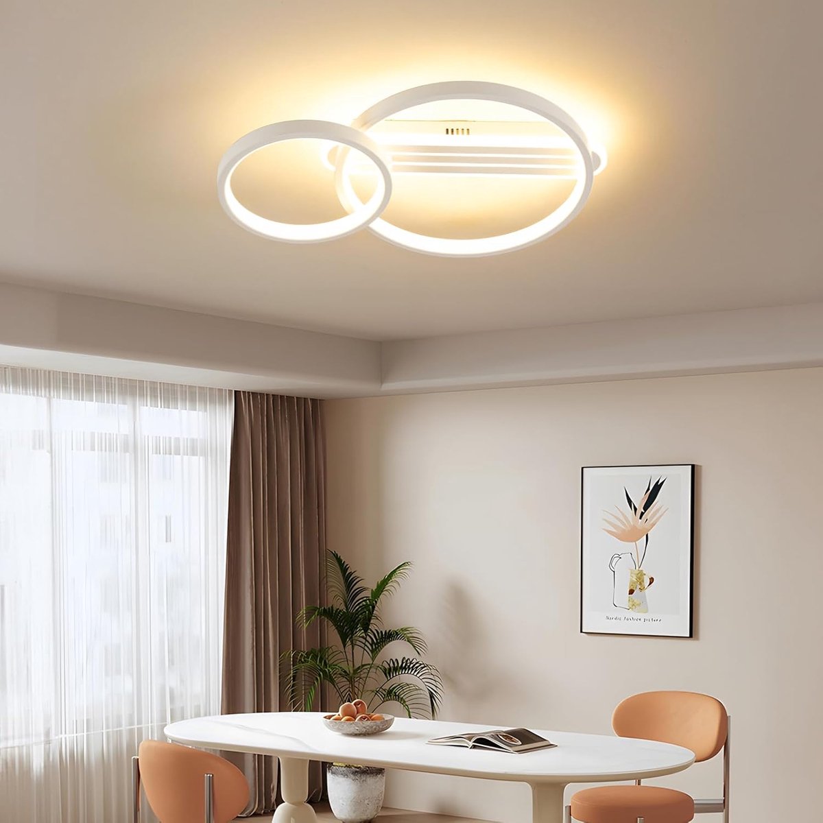 Amdelne LED Plafondlamp ‑ Roterende Dubbele Ringen ‑Wit ‑ 36W ‑ 3000K‑6500K ‑ 3600LM ‑ Dimbaar Met Afstandsbediening ‑ Moderne Plafonniere voor Woonkamer Slaapkamer