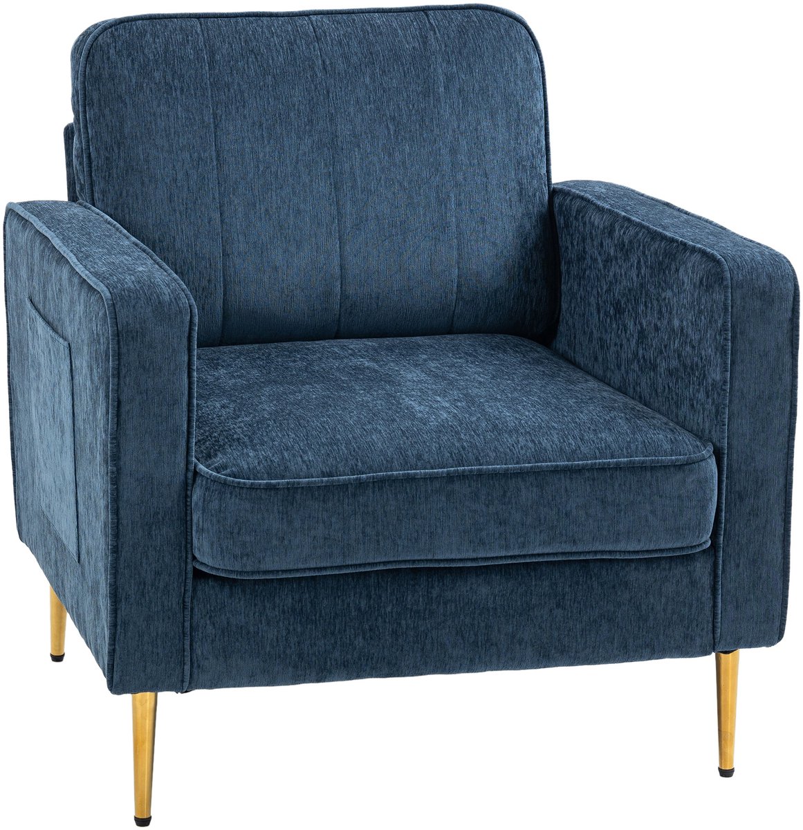 Moderne woonkamerstoel,, comfortabele slaapkamerstoel, gevoerd, ergonomisch, fauteuil van met zijzakken, Geschikt voor de woonkamer, het kantoor en de slaapkamer, blauw