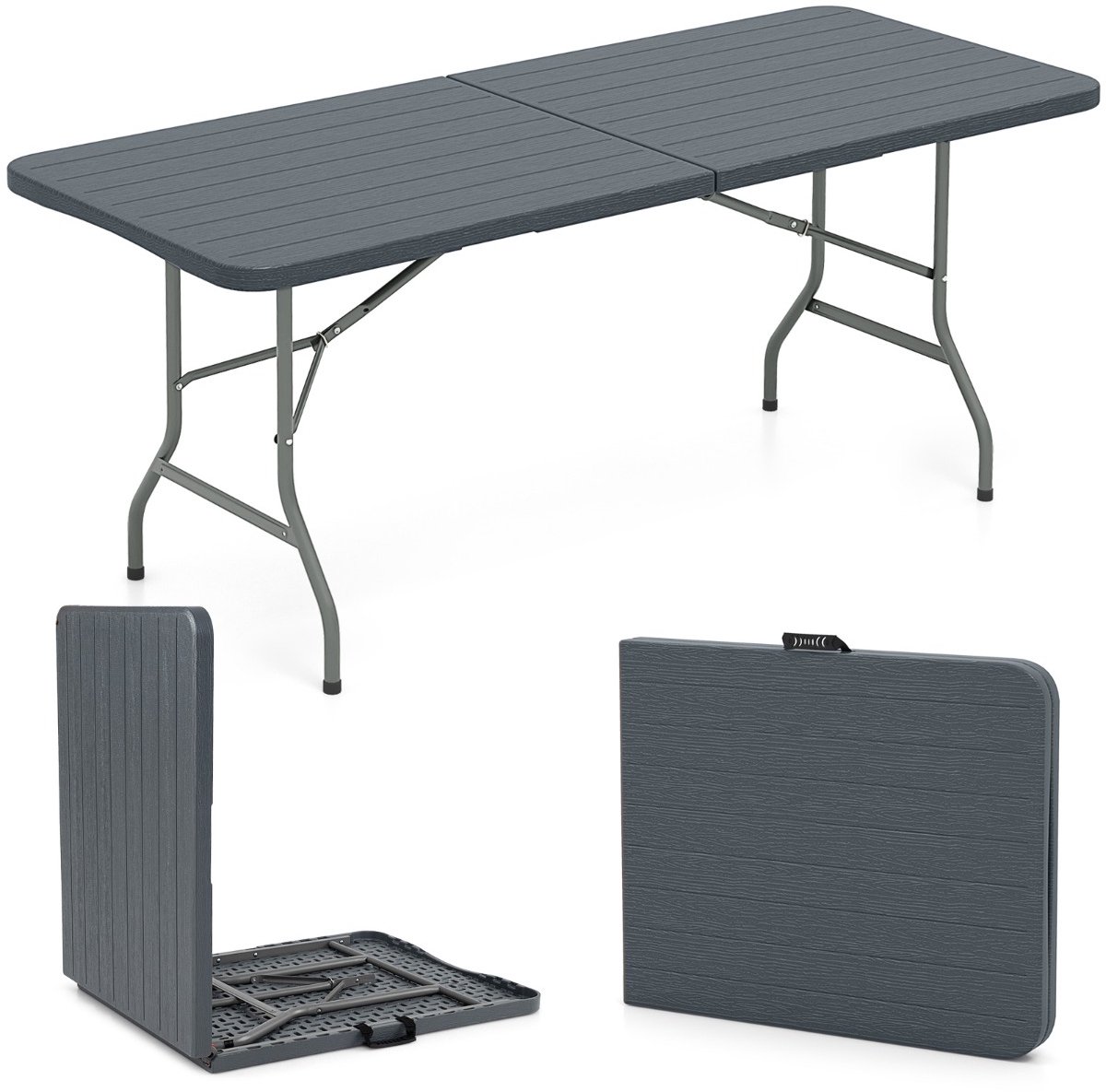 SureDeal® - Kamper - Tuintafel - HDPE tafelblad - Draaggreep Opvouwbare Campingtafel - 180x74x75 cm - Grijs