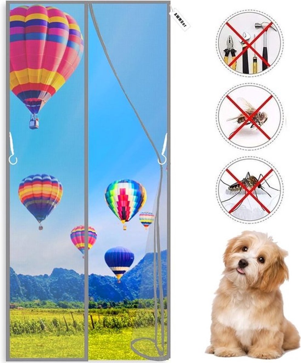 Magnetische Hordeur - Vliegende insecten scherm - Frisse lucht binnen - Automatisch sluitend - 90 x 190 cm - Grijs