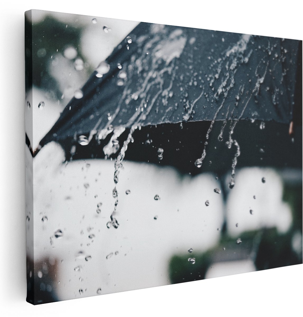 Artaza Canvas Schilderij Zwarte Paraplu met Regen Druppels - 160x120 cm - Groot - Wanddecoratie Woonkamer - Schilderijen - Muurdecoratie