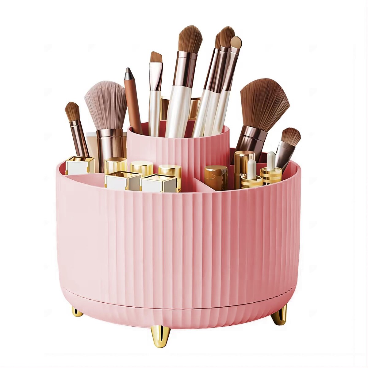 Make-up en Cosmetica Organizer - 360° Draaibaar met 5 Vakken - Grote Capaciteit voor Skincare en Kwasten - Badkamer & Slaapkamer - Roze