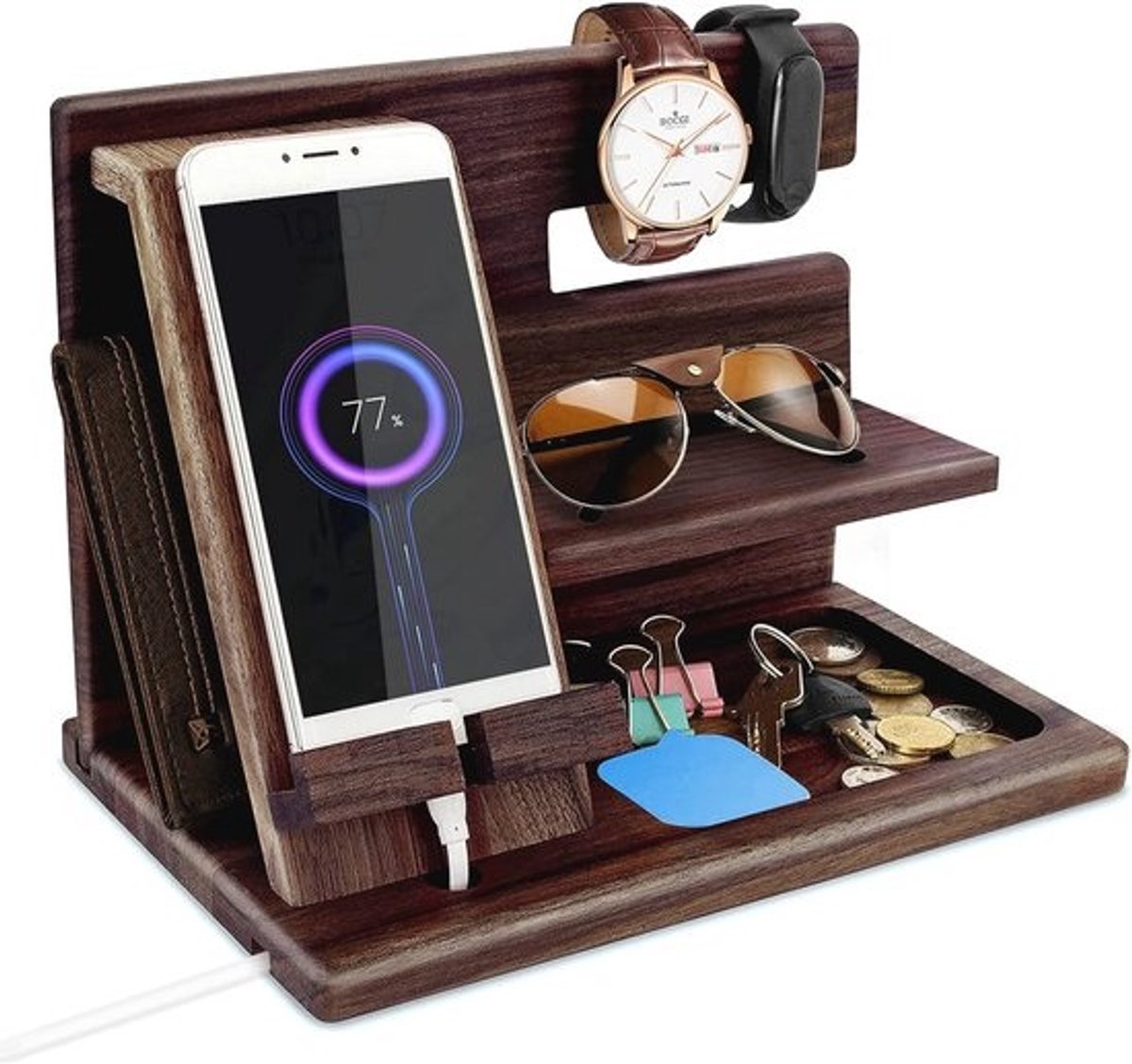 Nachtkastje Organizer voor Mannen - Multifunctioneel Opladingsstation en Geschenken voor Hem
