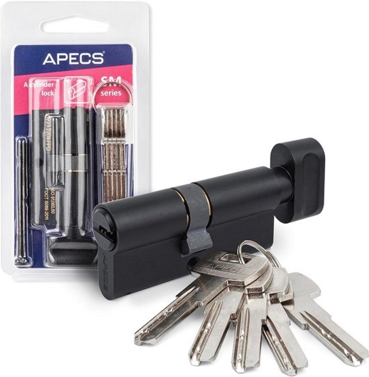 Zwarte Knopcilinder voor Deurslot - Cilinderslot met Knop 100mm (45/55) - Inclusief 5 Sleutels