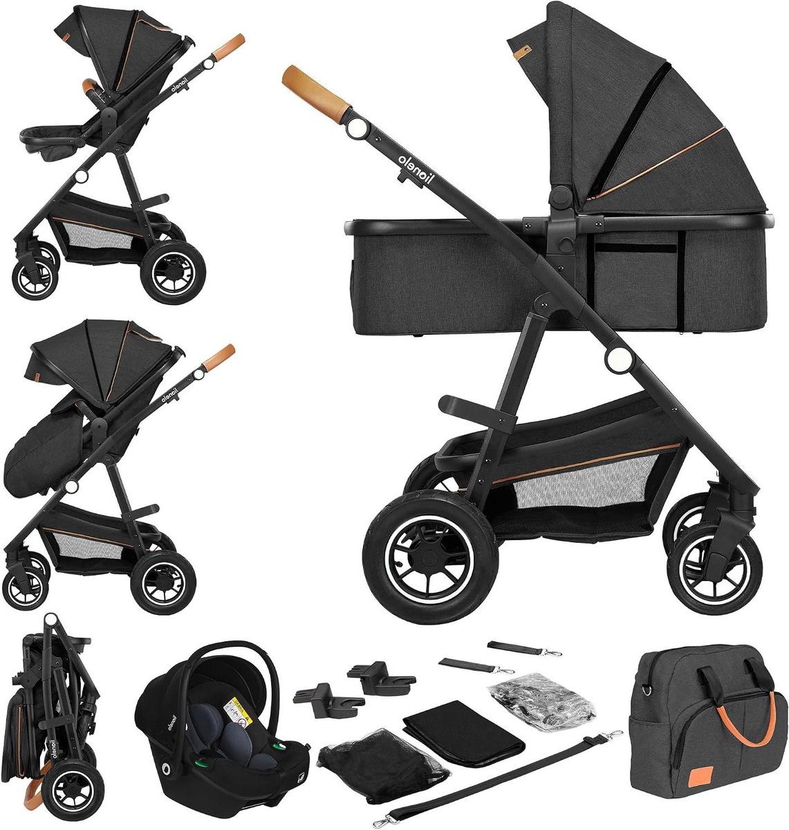 Combi Kinderwagen - Reiswieg Buggy - Baby Vervoer - ADAC Gecertificeerd - Vanaf Geboorte - Zwart
