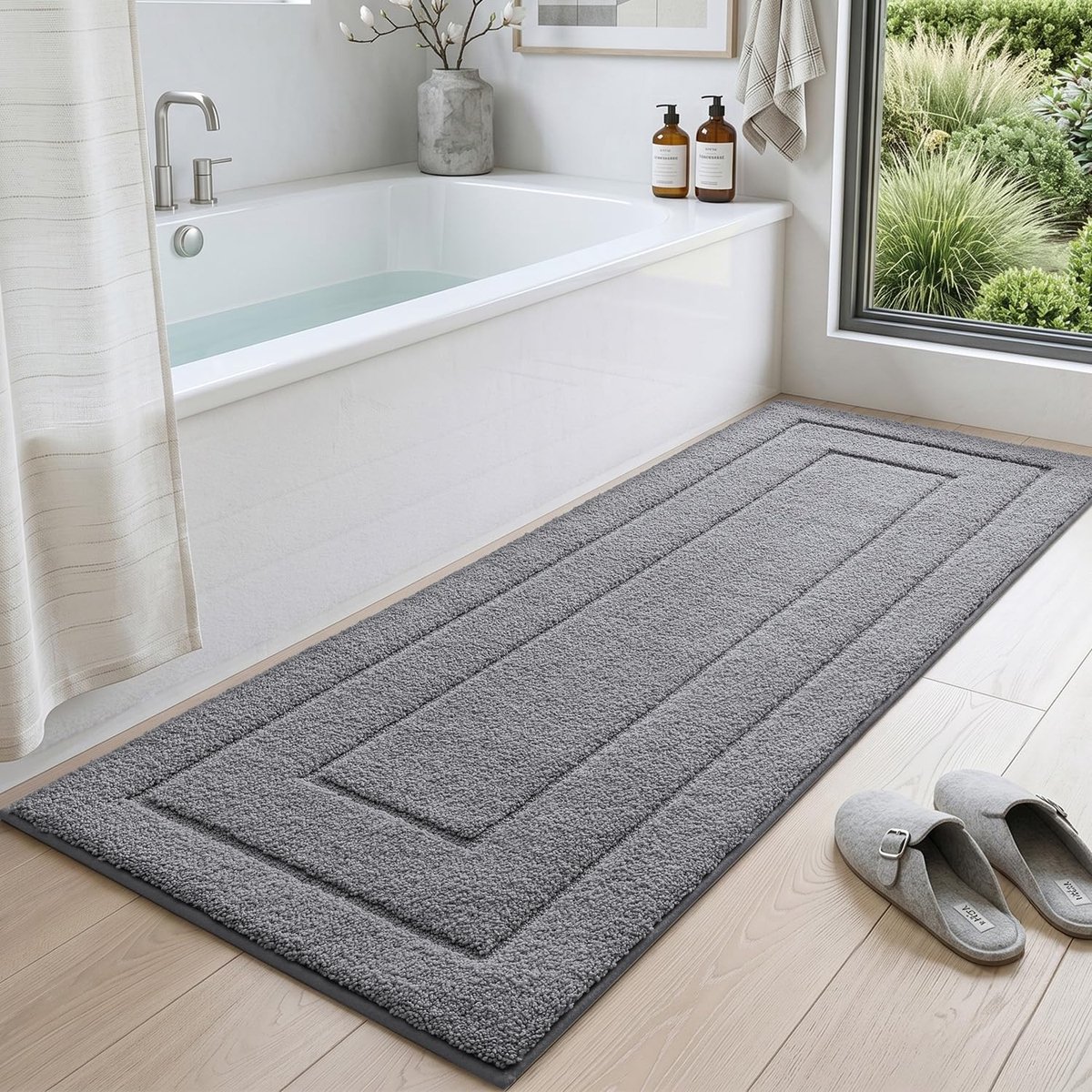 Badmat - Antislip - Zachte microvezel - Grijs - 60 x 150 cm