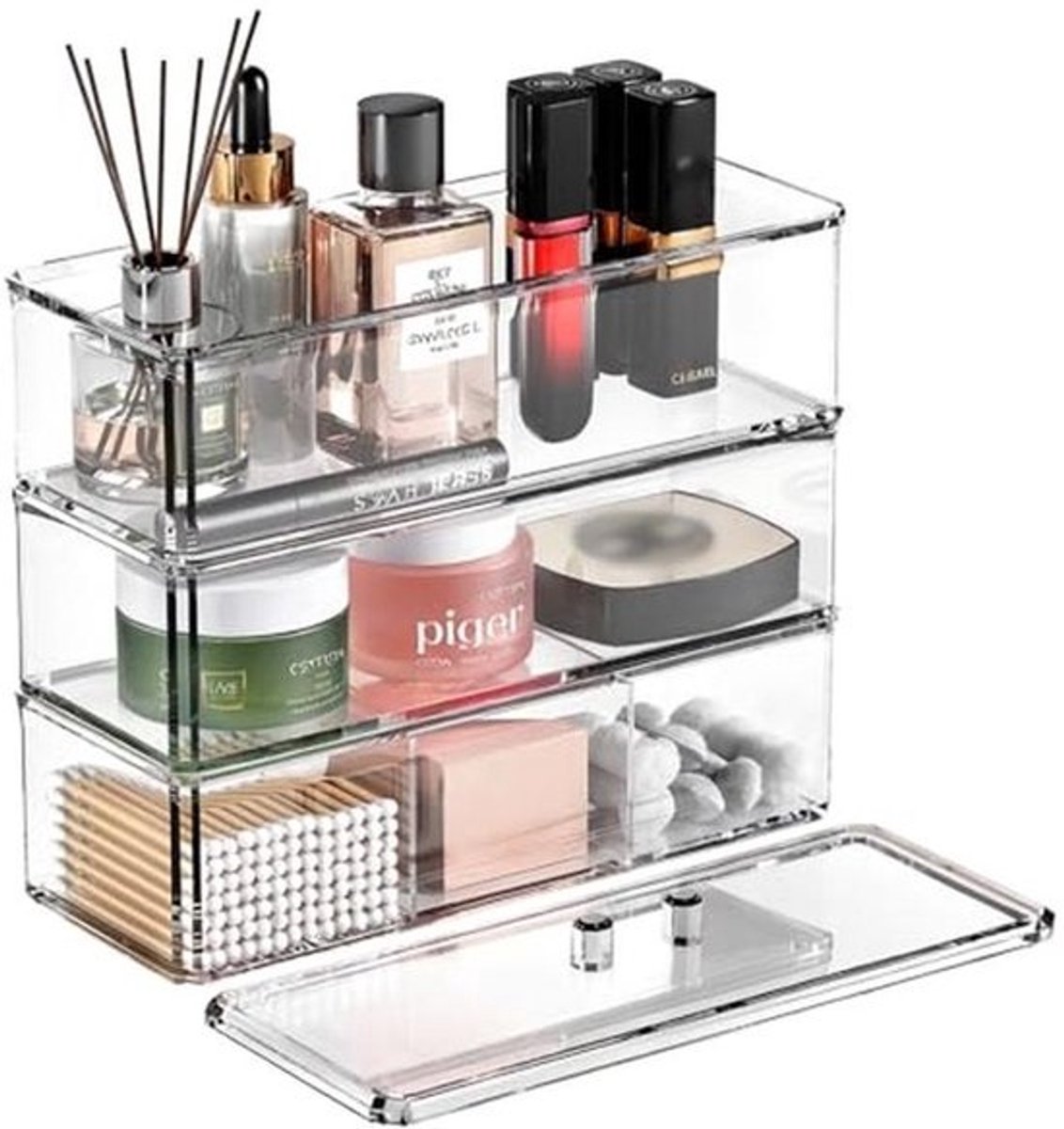 Transparante Make-up Organiser met 3 Lagen en Deksel